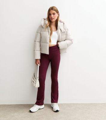 Girls Dark Burgundy Folded Waist Flared Jersey Leggings