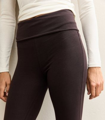 Brown Foldover Waist Kickflare Leggings 3 Brown Foldover Waist Kickflare Leggings