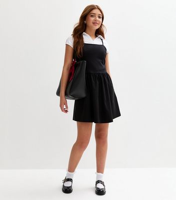Girls Black Square Neck Full Skirt School Dress 3 Girls Black Square Neck Full Skirt School Dress