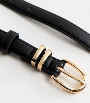 Black Faux Leather Skinny Belt