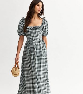 Black Checked Corset Bodice Midi Dress