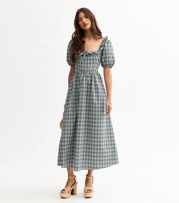 Black Checked Corset Bodice Midi Dress