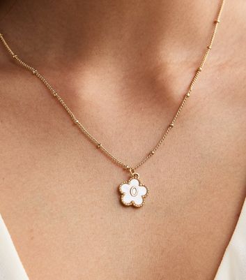 18ct Gold Plated Initial O Flower Necklace