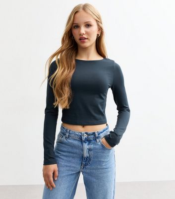 Girls Blue Scoop Back Long Sleeve Slinky Top 3 Girls Blue Scoop Back Long Sleeve Slinky Top