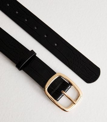 Black Faux Leather Crocodile Embossed Belt 3 Black Faux Leather Crocodile Embossed Belt