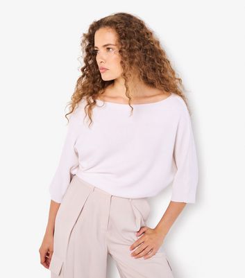 Apricot Cream Batwing Sleeve Knit T-Shirt