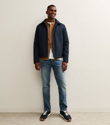 Blue Relaxed Quilted Herringbone Zip Up Jacket