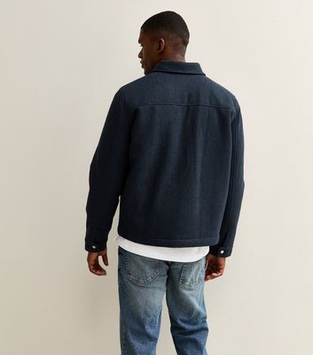 Blue Relaxed Quilted Herringbone Zip Up Jacket