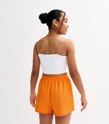 Girls Light Coral Crinkle Texture Lettuce Trim Shorts 4 Girls Light Coral Crinkle Texture Lettuce Trim Shorts