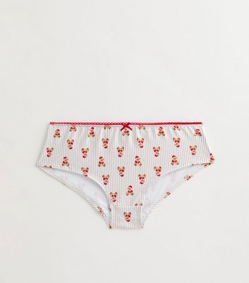 Girls Cream Striped Christmas Bear Briefs