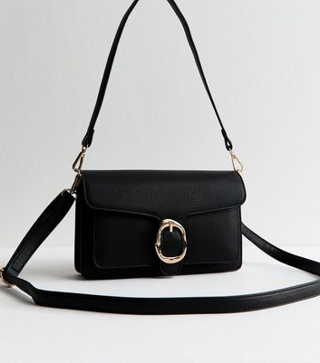 Black Buckle Flap Shoulder Bag