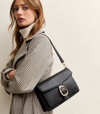 Black Buckle Flap Shoulder Bag
