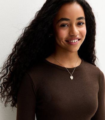 Girls Brown Soft Touch Crew Neck Top