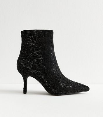 Black Diamante Embellished Point Toe Boots