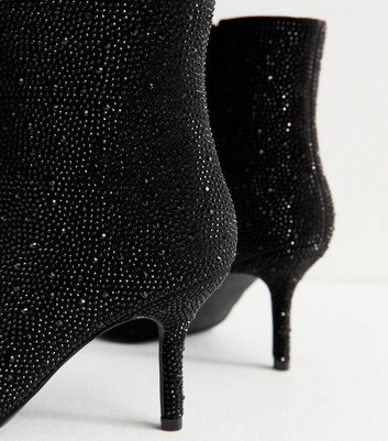 Black Diamante Embellished Point Toe Boots