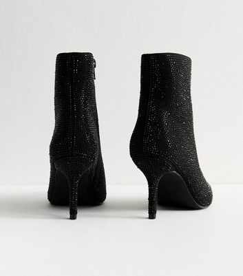 Black Diamante Embellished Point Toe Boots