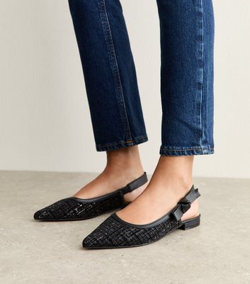 Black Boucle Pointed Flats