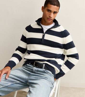 Blue Regular Striped Quarter Zip Jumper