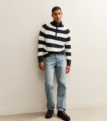 Blue Regular Striped Quarter Zip Jumper