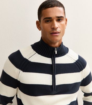 Blue Regular Striped Quarter Zip Jumper