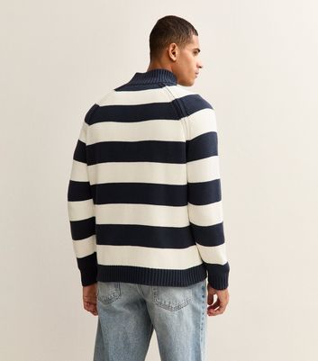 Blue Regular Striped Quarter Zip Jumper