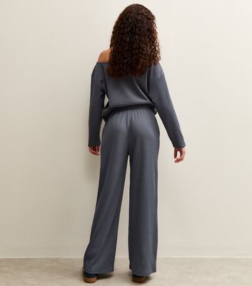 Girls Blue Waffle Wide Leg Trousers 4 Girls Blue Waffle Wide Leg Trousers