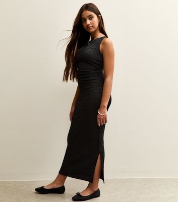 Girls Black Crinkled Sleevless Maxi Dress 3 Girls Black Crinkled Sleevless Maxi Dress