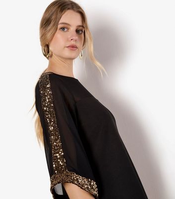 Apricot Black Kimono Sequin Sleeve Dress 4 Apricot Black Kimono Sequin Sleeve Dress