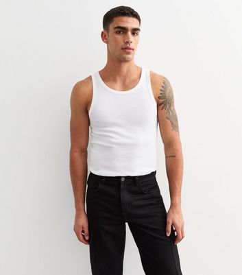 2 Pack White/Black Slim Ribbed Cotton Vest Tops