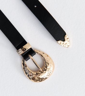 Black Faux Leather Textured Buckle Jean Belt