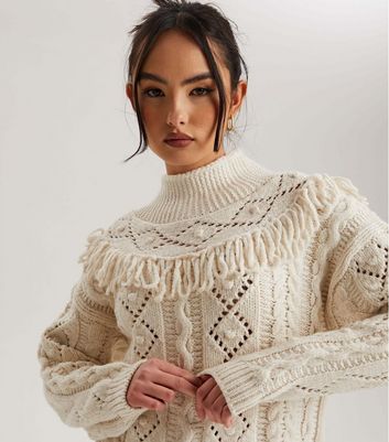 Urban Bliss Cream Open Knit Tassel Jumper