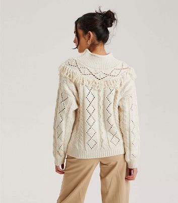 Urban Bliss Cream Open Knit Tassel Jumper 4 Urban Bliss Cream Open Knit Tassel Jumper
