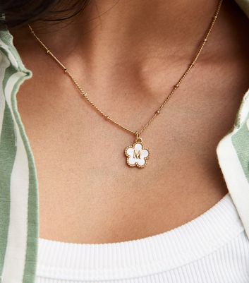 18ct Gold Plated Initial M Flower Necklace