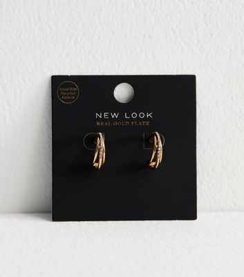 18ct Gold Plated Diamanté Triple Hoop Earrings 3 18ct Gold Plated Diamanté Triple Hoop Earrings