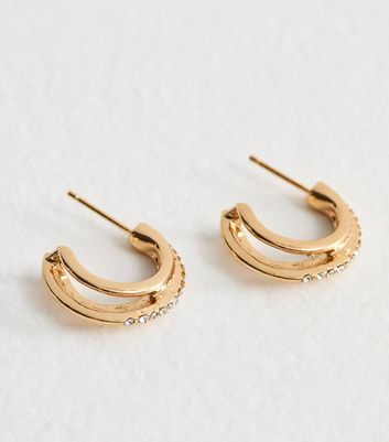 18ct Gold Plated Diamanté Triple Hoop Earrings 4 18ct Gold Plated Diamanté Triple Hoop Earrings