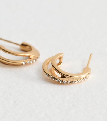 18ct Gold Plated Diamanté Triple Hoop Earrings 5 18ct Gold Plated Diamanté Triple Hoop Earrings
