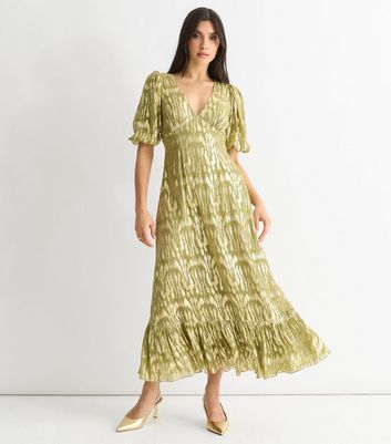 Gini London Green Foiled Animal Print Midi Dress