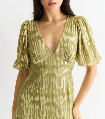 Gini London Green Foiled Animal Print Midi Dress