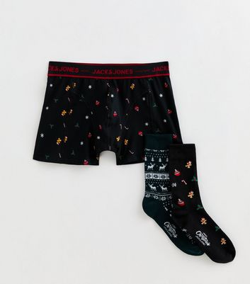 Jack & Jones Black Christmas Socks and Boxers Gift Set
