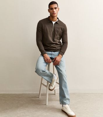 Brown Quarter Zip Polo Sweatshirt