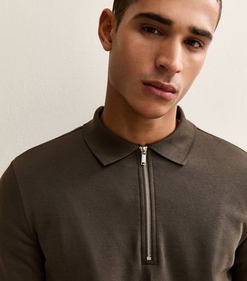 Brown Quarter Zip Polo Sweatshirt