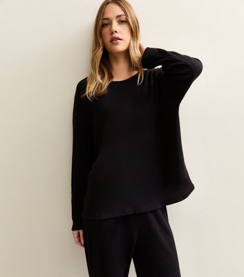 Black Brushed Ribbed Top