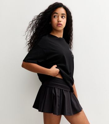 Girls Black Folded Waist Gathered Skort