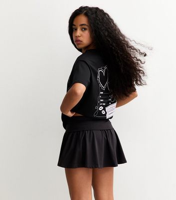 Girls Black Folded Waist Gathered Skort 4 Girls Black Folded Waist Gathered Skort