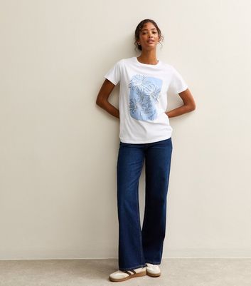 White Cotton Flower Print T-Shirt
