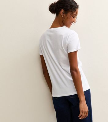 White Cotton Flower Print T-Shirt