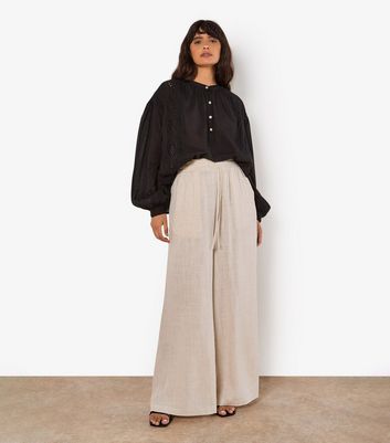 Apricot Stone Linen-Blend Wide Leg Trousers