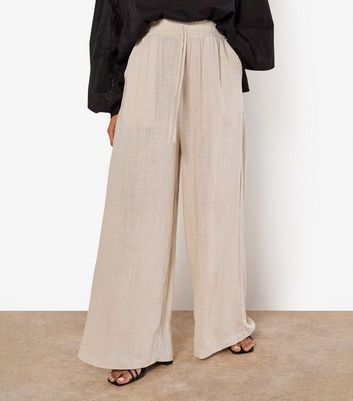 Apricot Stone Linen-Blend Wide Leg Trousers