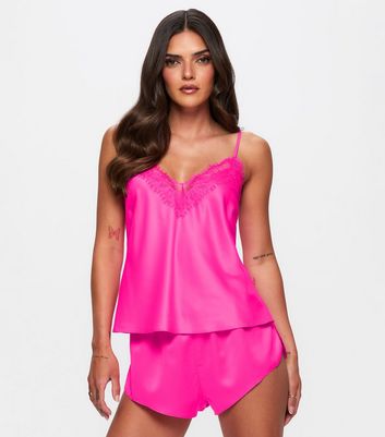 Ann Summers Bright Pink Lace Trimmed Cami and Shorts Set