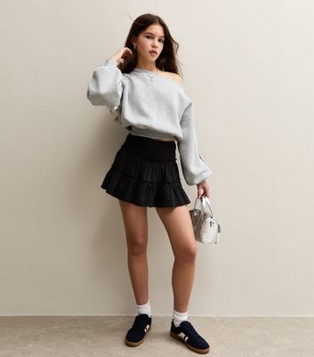 Girls Black Ruffled Jersey Skort